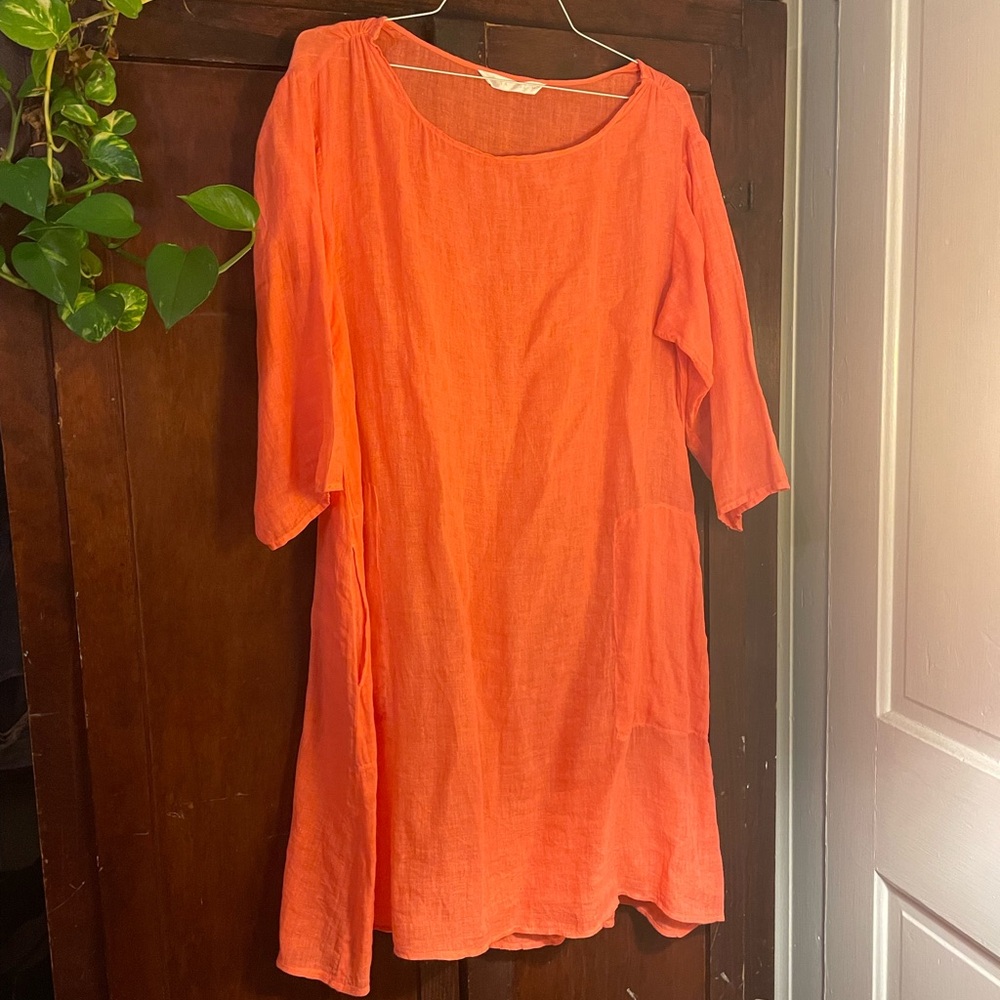 Orange Linen Dress (pockets) 🍊